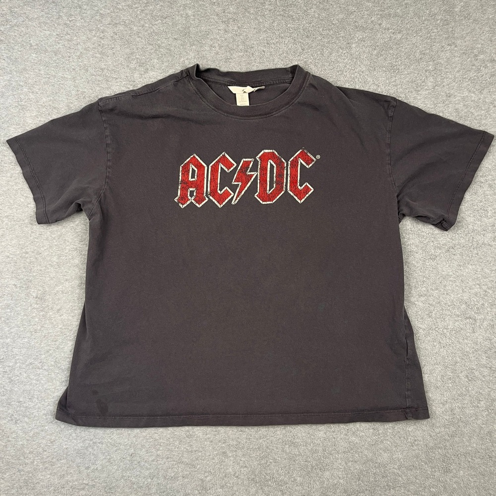 H&M T-Shirt Women Large Black AC/DC Back In Black World Tour Graphic Distressed